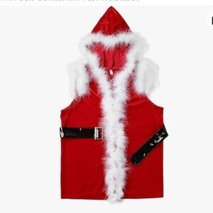 New Christmas Velvet Faux Fur Feder Santa Clause Coat Top Hoodie Red White